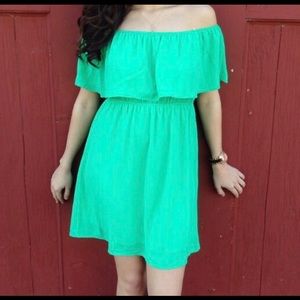 Teal off shoulder dress